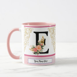 Taza Floral Letter E Mug – Personalized Initial Cup wit