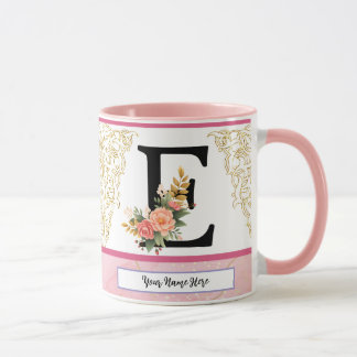 Taza Floral Letter E Mug – Personalized Initial Cup wit