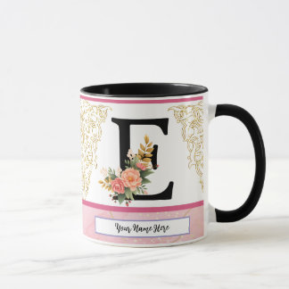 Taza Floral Letter E Mug – Personalized Initial Cup wit