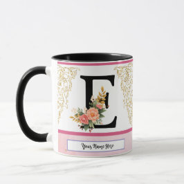Taza Floral Letter E Mug – Personalized Initial Cup wit