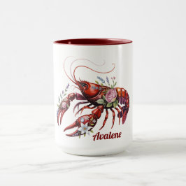 Taza Floral Lobster Crawfish Art