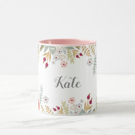 Taza Floral lúcida nombre personalizado dos café de ton
