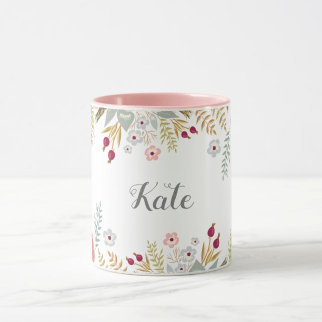 Taza Floral lúcida nombre personalizado dos café de ton (Centro)
