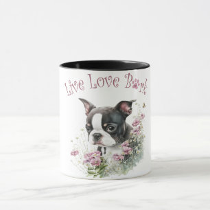 Taza Floral madre de perro de Boston Terrier