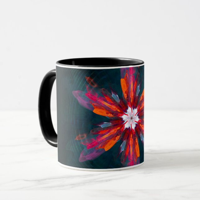 Taza Floral Mandala Flores Naranja Azul Rojo Resumen (Anverso izquierdo)