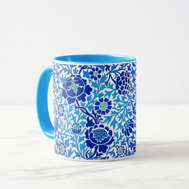 Taza Floral, marina, blanco y azul ceruleño (Anverso izquierdo)