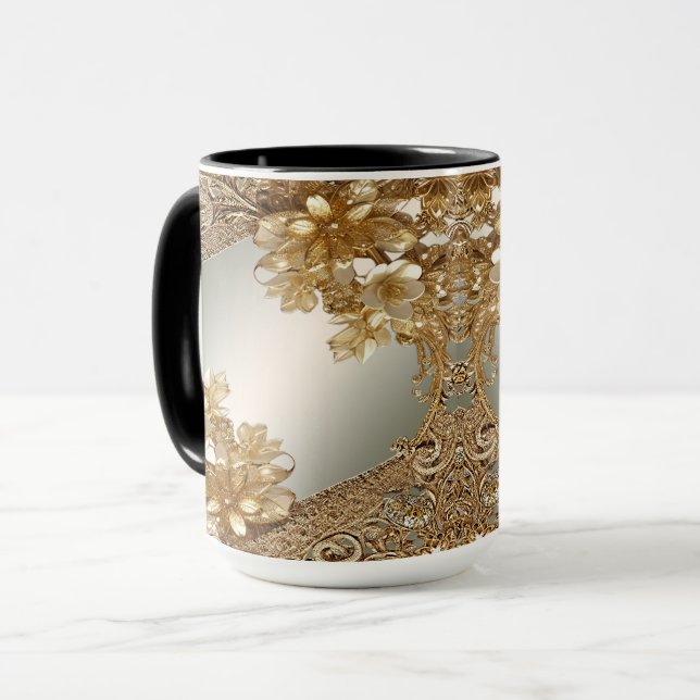Taza floral moderna dorada ornamentada (Anverso izquierdo)