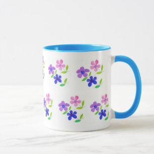 Taza Floral moderna, rosa, azul, malva, verde sobre bla