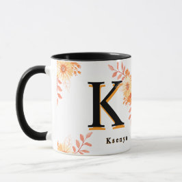 Taza Floral Monogram Mug – Elegant Letter K Coffee Cup