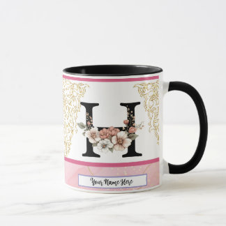 Taza Floral Monogram Mug – Letter H Personalized Gift
