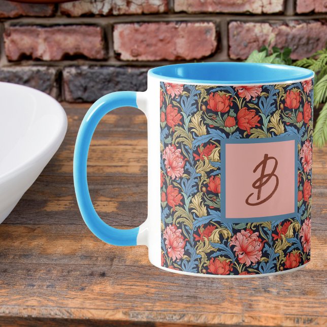 Taza Floral Monogram Pink Blue William Morris Style (Subido por el creador)