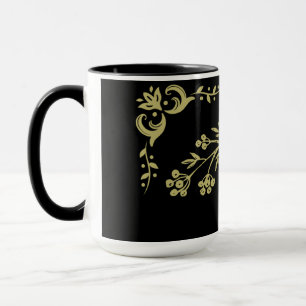 Taza Floral negra y dorada