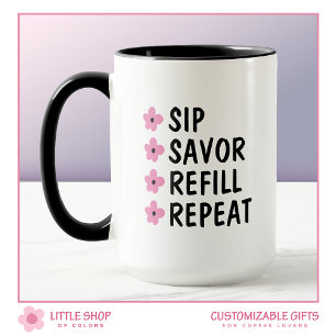 Taza Floral Negro Rosa Café Personalizable