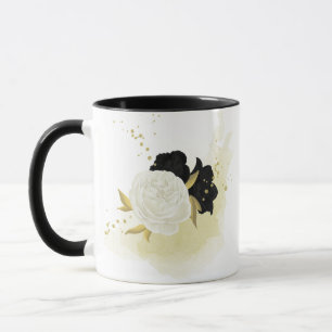 Taza floral negro y blanco oro
