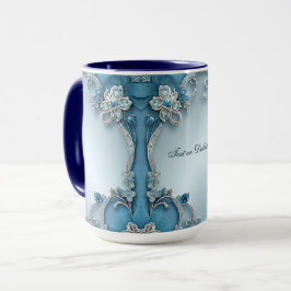 Taza floral ornamentada azul