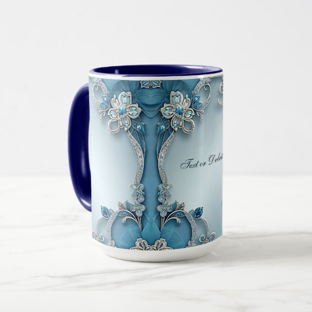 Taza floral ornamentada azul (Anverso izquierdo)
