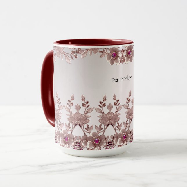 Taza floral ornamentada rosa (Anverso izquierdo)