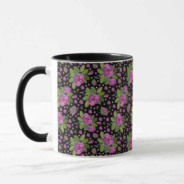 Taza Floral Pattern Lilac Pink Green Black (Izquierda)