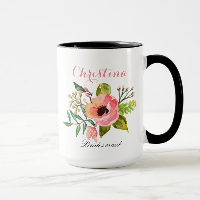 Taza Floral personalizada de dama de honor (Derecha)