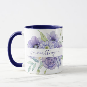 Taza Floral personalizado de acuarela púrpura