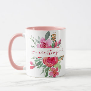 Taza Floral personalizado de acuarela rosa