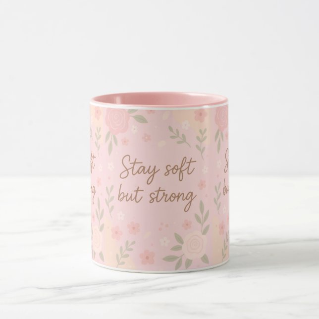 Taza Floral Pink Inspirational Quote – Stay Soft (Centro)