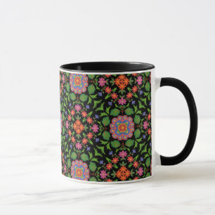 Taza Floral Rangoli en Black Ringer Coffee Mug