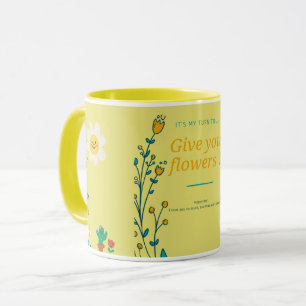 TAZA FLORAL RETRO AMARILLA DISEÑO ESTÉTICO FELIZ