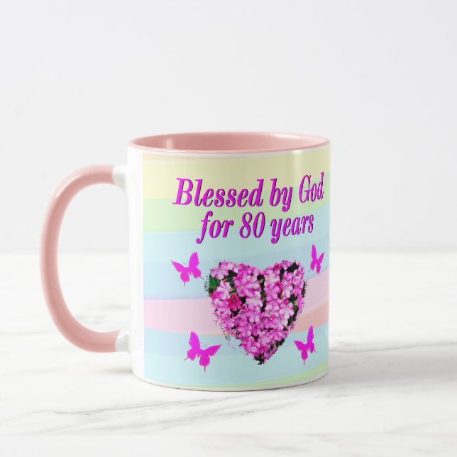 TAZA FLORAL ROSA 80º CUMPLEAÑOS BOMBA DE BENDICIONES DE (Izquierda)