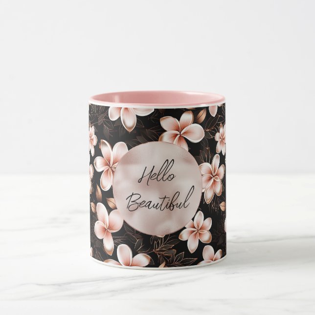 Taza Floral Rosa Dorado Rosa Rubor Negro (Centro)