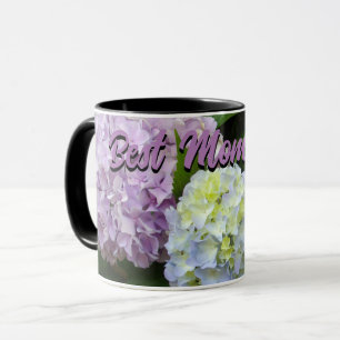 Taza floral rosa morado elegante Hydrangea mejor mamá j