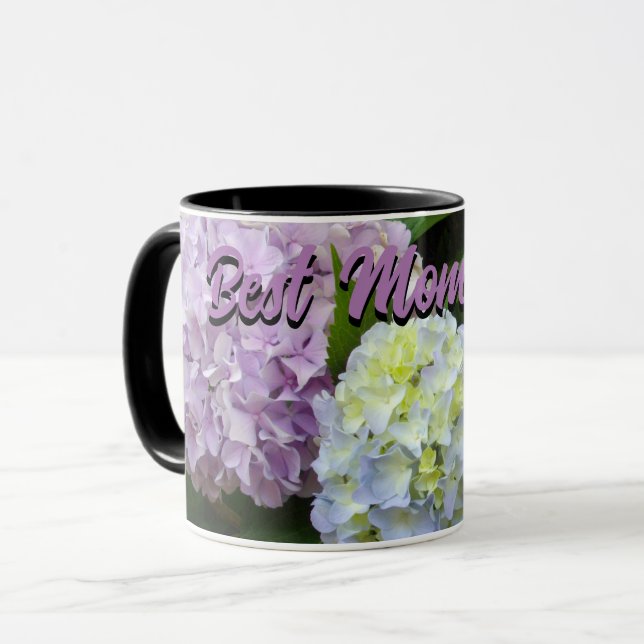 Taza floral rosa morado elegante Hydrangea mejor mamá j (Anverso izquierdo)