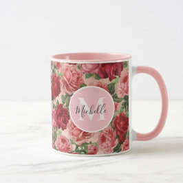 Taza Floral rosa rosa rosa rosa vintage monogramado