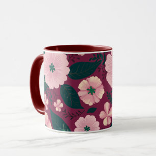 Taza Floral rosa suave sobre fondo marrón profundo