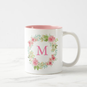 Taza floral rosada personalizada