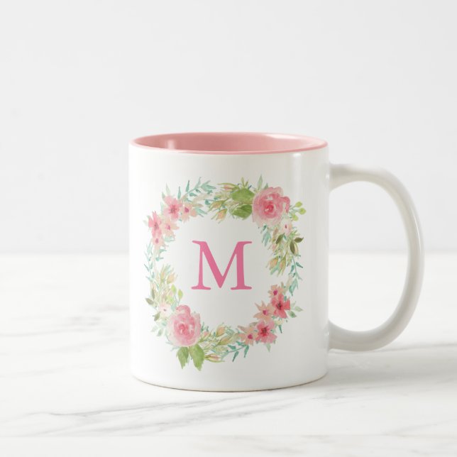 Taza floral rosada personalizada (Derecha)