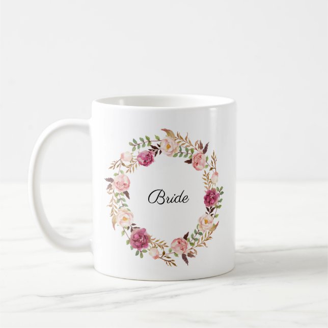 Taza floral rosada rústica del banquete de boda - (Izquierda)