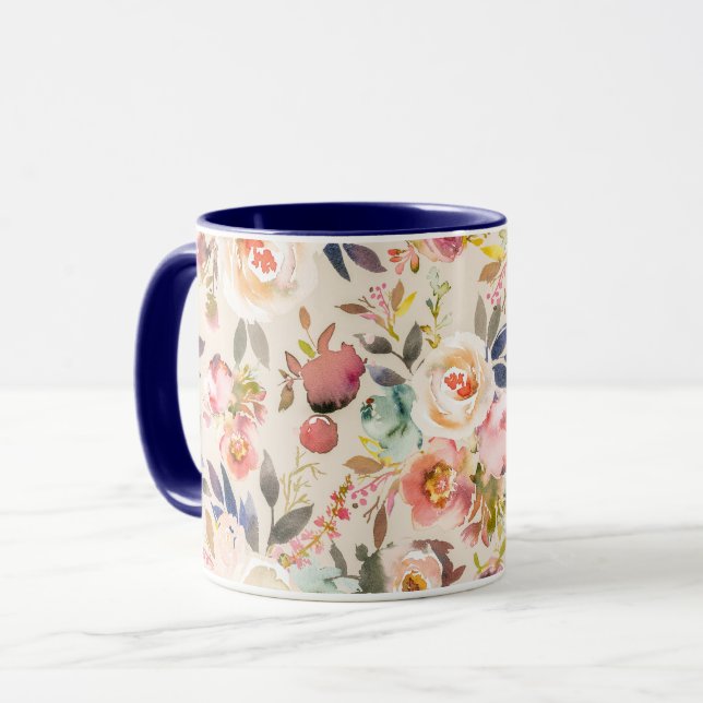 Taza Floral rústico de la acuarela marrón rosada de (Anverso izquierdo)