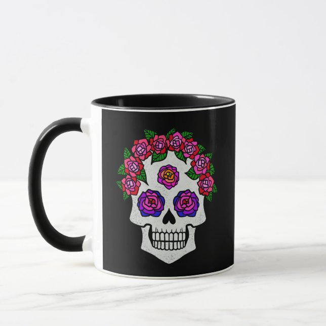 Taza Floral Skull con Rosas Nombre personalizado Hallow (Izquierda)