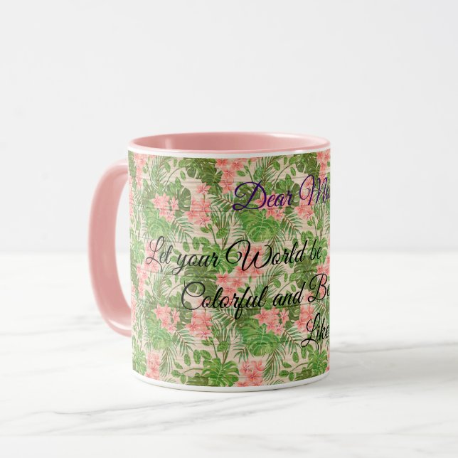 Taza Floral sobre madera Personalizar popular texto (Anverso izquierdo)