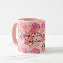 Taza Floral sobre madera Personalizar popular texto