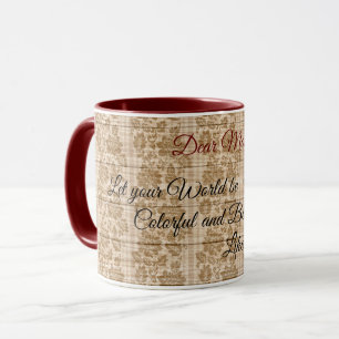 Taza Floral sobre madera Personalizar popular texto