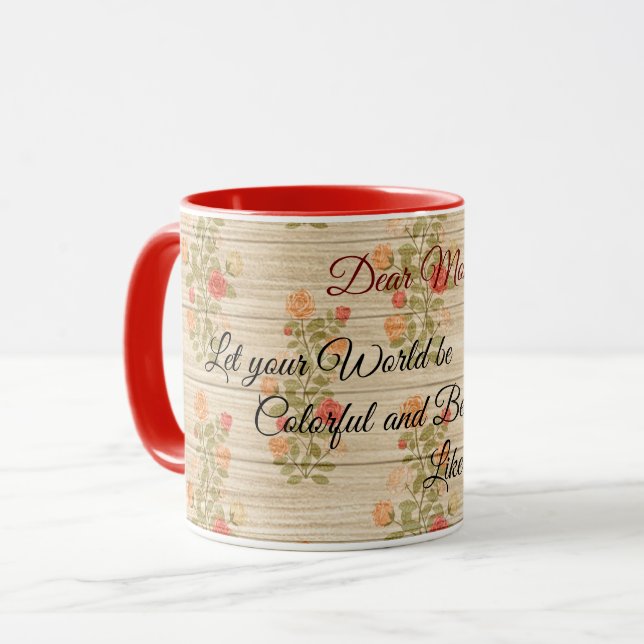 Taza Floral sobre madera Personalizar popular texto (Anverso izquierdo)