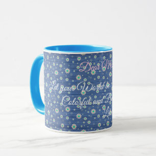 Taza Floral sobre madera Personalizar popular texto