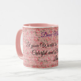 Taza Floral sobre madera Personalizar popular texto
