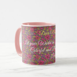 Taza Floral sobre madera Personalizar popular texto