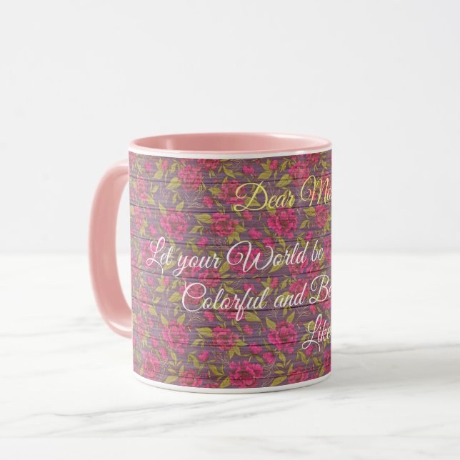 Taza Floral sobre madera Personalizar popular texto (Anverso izquierdo)