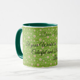 Taza Floral sobre madera Personalizar popular texto