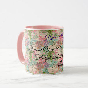 Taza Floral sobre madera Personalizar popular texto