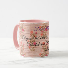 Taza Floral sobre madera Personalizar popular texto